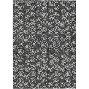Photo of Black Gray And Ivory Geometric Washable Indoor Outdoor Area Rug