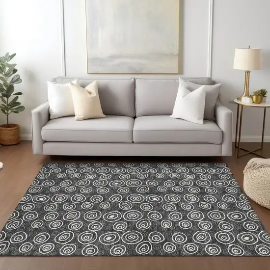 Black Gray And Ivory Geometric Washable Indoor Outdoor Area Rug Photo 8