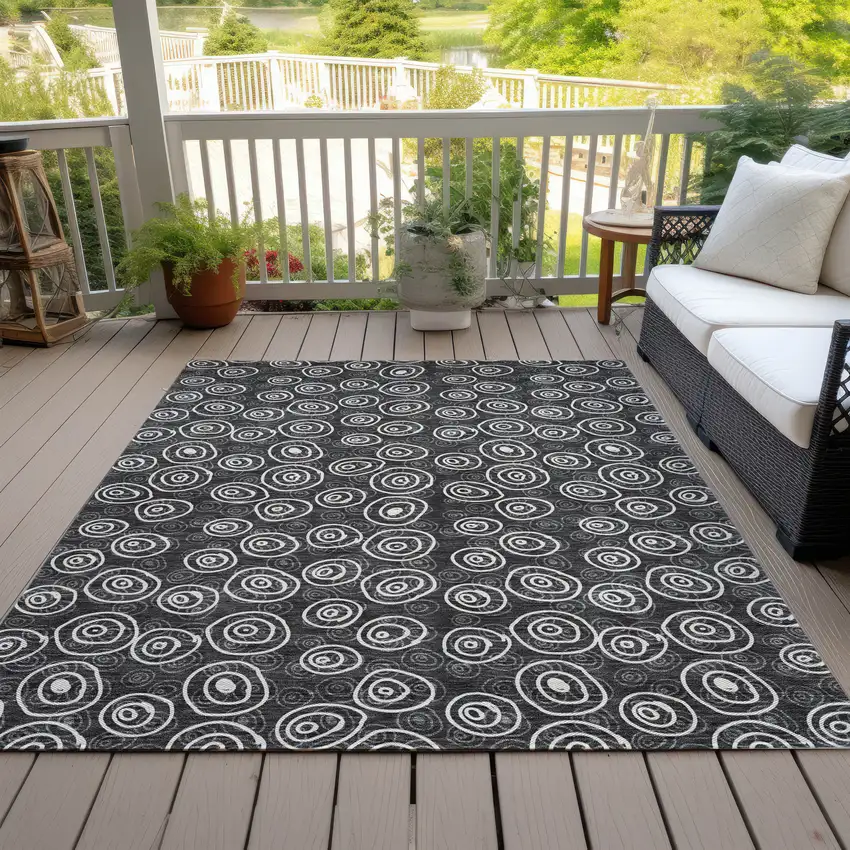 Black Gray And Ivory Geometric Washable Indoor Outdoor Area Rug Photo 6