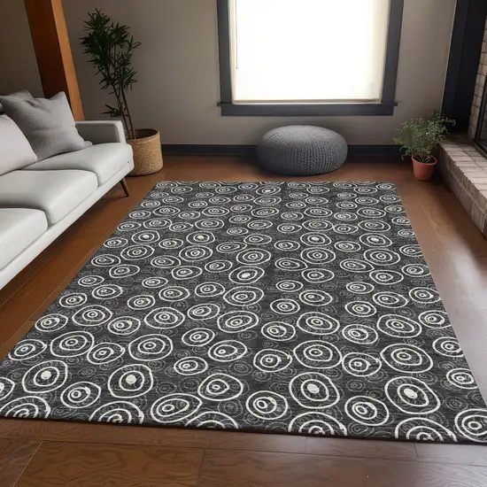 Black Gray And Ivory Geometric Washable Indoor Outdoor Area Rug Photo 6