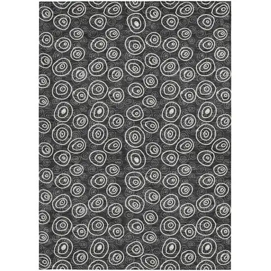 Black Gray And Ivory Geometric Washable Indoor Outdoor Area Rug Photo 4