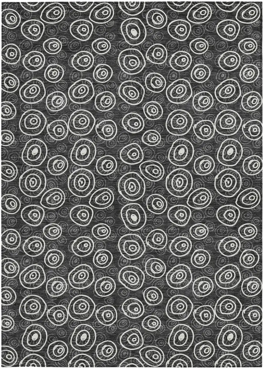 Black Gray And Ivory Geometric Washable Indoor Outdoor Area Rug Photo 4