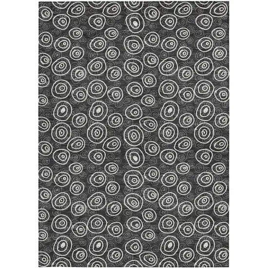 Black Gray And Ivory Geometric Washable Indoor Outdoor Area Rug Photo 4