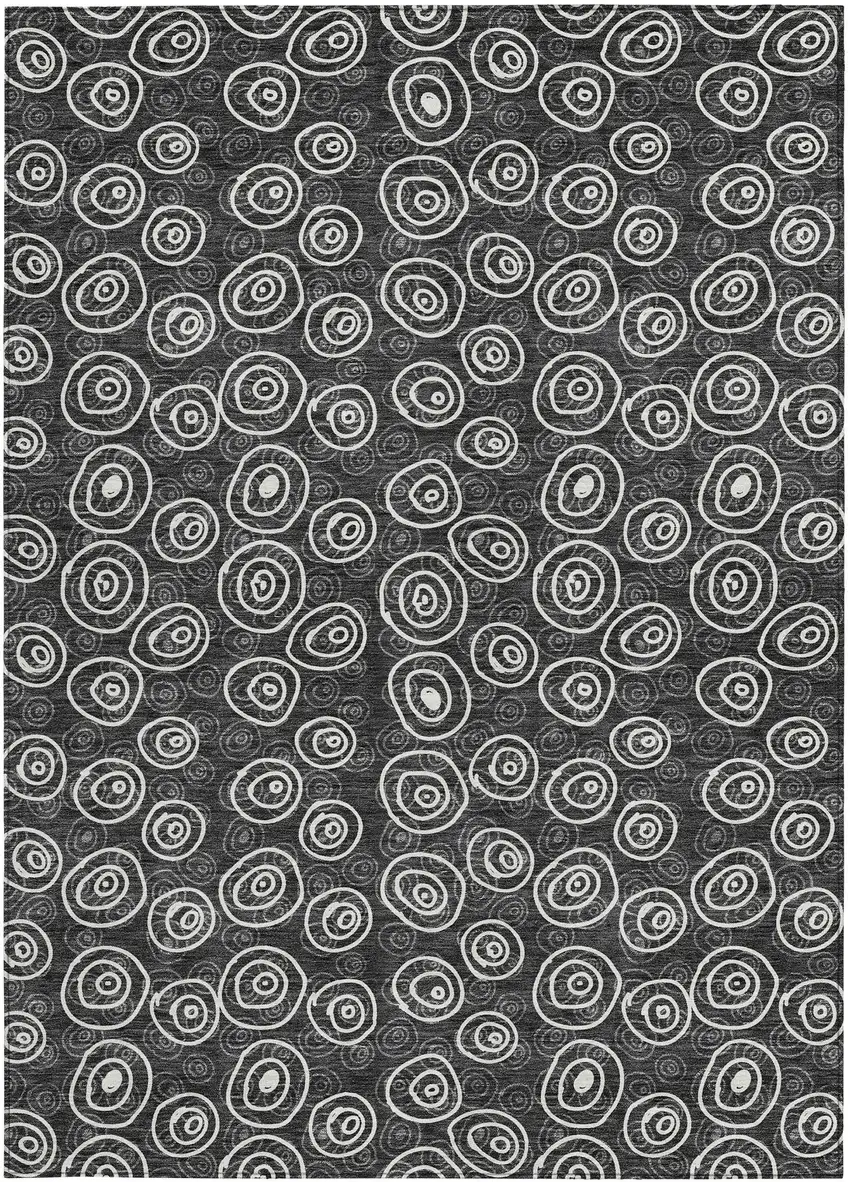 Black Gray And Ivory Geometric Washable Indoor Outdoor Area Rug Photo 4