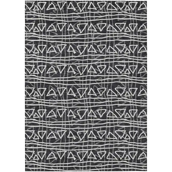 Black Gray And Ivory Geometric Washable Indoor Outdoor Area Rug Photo 2