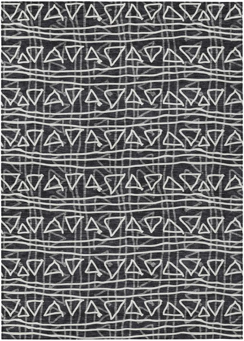 Black Gray And Ivory Geometric Washable Indoor Outdoor Area Rug Photo 2