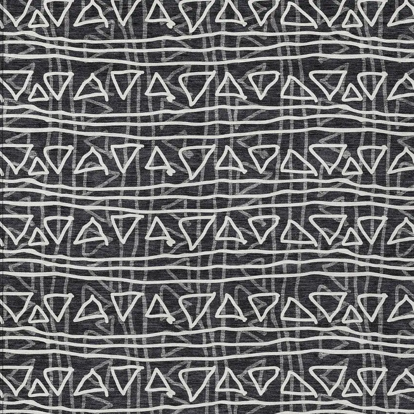Black Gray And Ivory Geometric Washable Indoor Outdoor Area Rug Photo 6