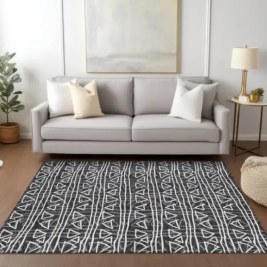Black Gray And Ivory Geometric Washable Indoor Outdoor Area Rug Photo 8