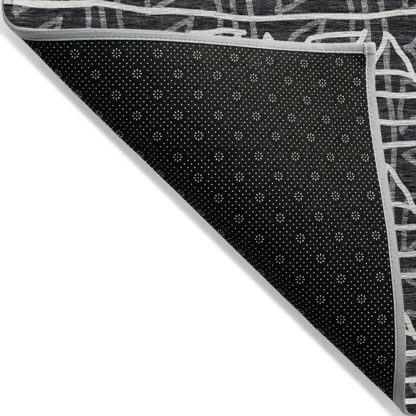Black Gray And Ivory Geometric Washable Indoor Outdoor Area Rug Photo 3