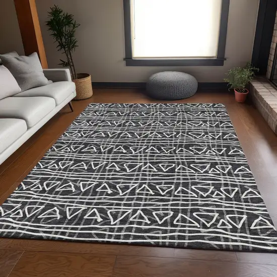 Black Gray And Ivory Geometric Washable Indoor Outdoor Area Rug Photo 7