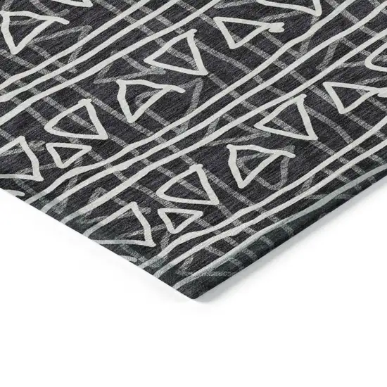Black Gray And Ivory Geometric Washable Indoor Outdoor Area Rug Photo 4