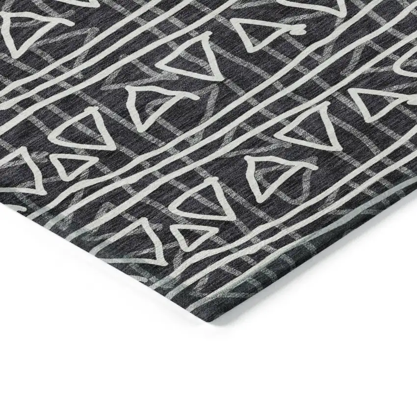 Black Gray And Ivory Geometric Washable Indoor Outdoor Area Rug Photo 4