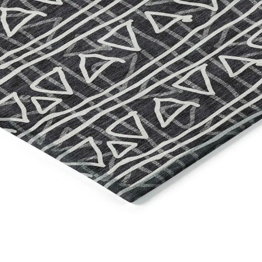 Black Gray And Ivory Geometric Washable Indoor Outdoor Area Rug Photo 4