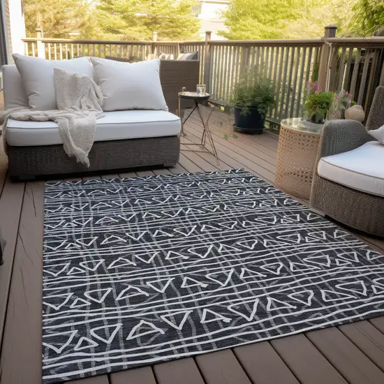 Black Gray And Ivory Geometric Washable Indoor Outdoor Area Rug Photo 9