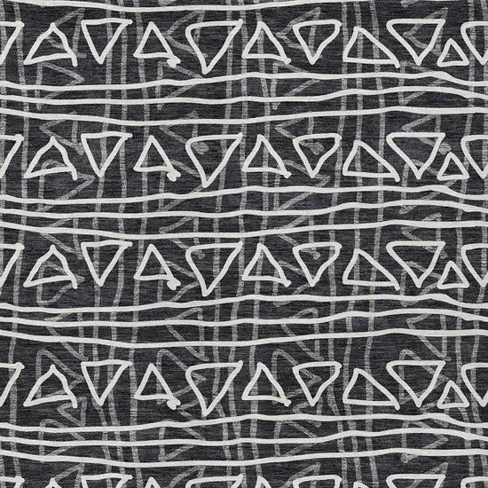 Black Gray And Ivory Geometric Washable Indoor Outdoor Area Rug Photo 4