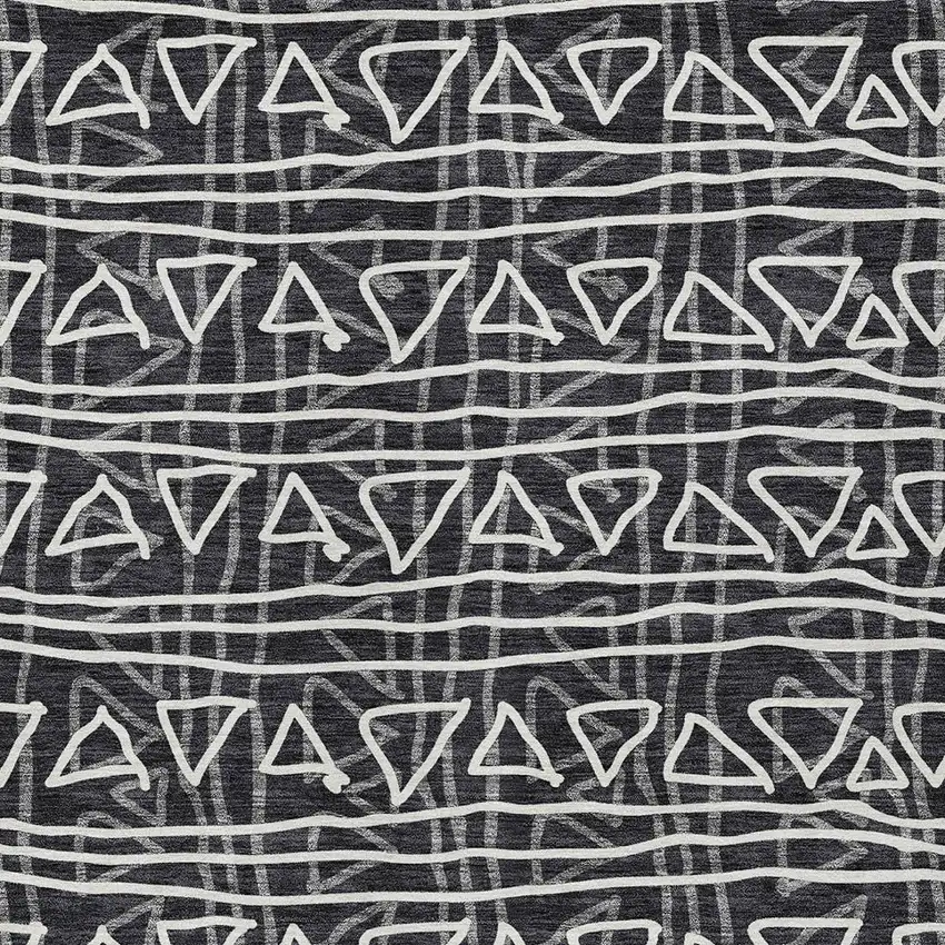 Black Gray And Ivory Geometric Washable Indoor Outdoor Area Rug Photo 4