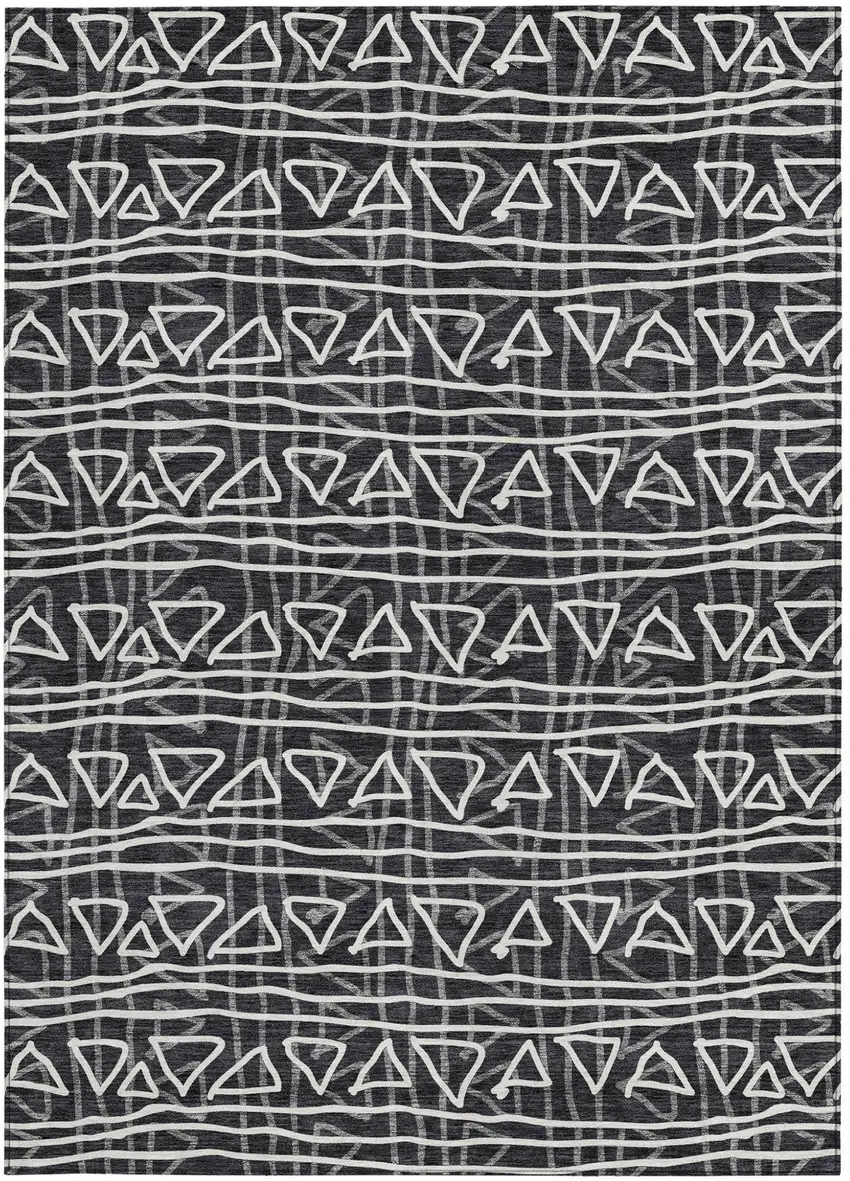 Black Gray And Ivory Geometric Washable Indoor Outdoor Area Rug Photo 5