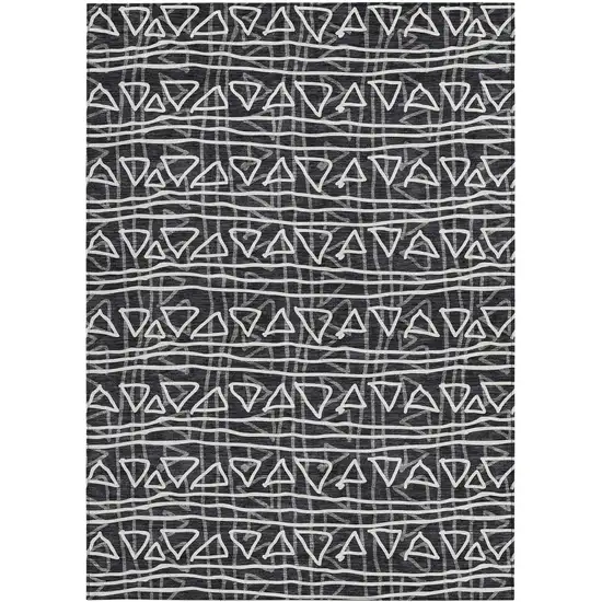 Black Gray And Ivory Geometric Washable Indoor Outdoor Area Rug Photo 5