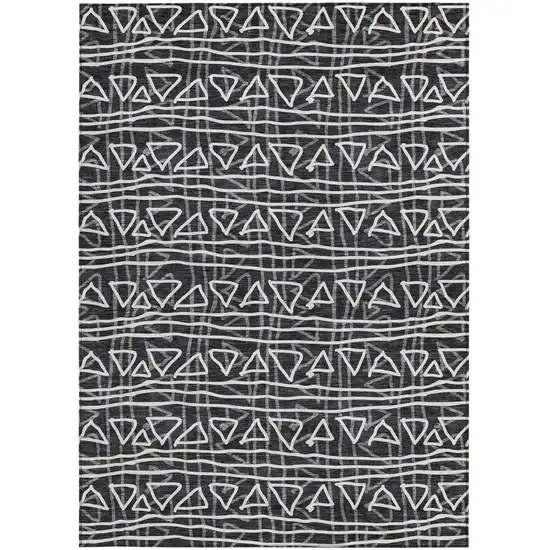 Black Gray And Ivory Geometric Washable Indoor Outdoor Area Rug Photo 5