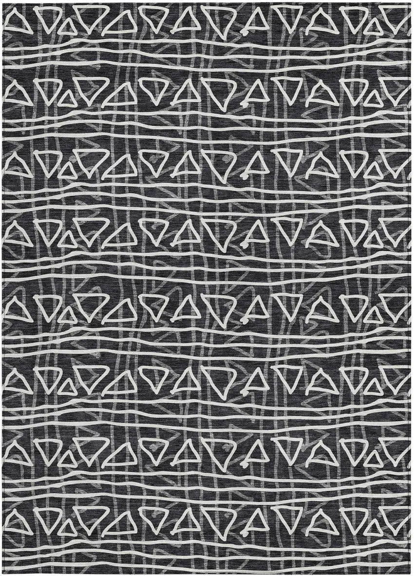 Black Gray And Ivory Geometric Washable Indoor Outdoor Area Rug Photo 5