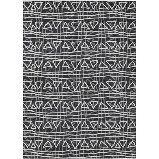 Black Gray And Ivory Geometric Washable Indoor Outdoor Area Rug Photo 1