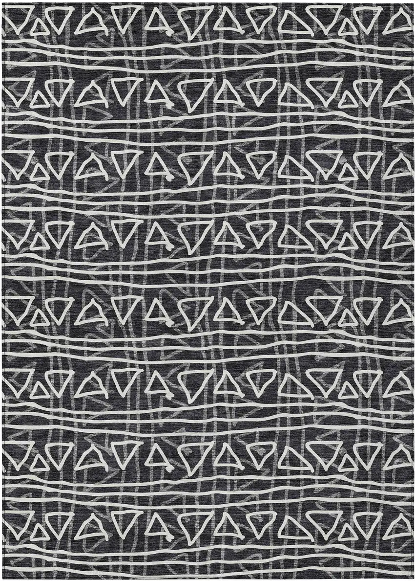 Black Gray And Ivory Geometric Washable Indoor Outdoor Area Rug Photo 1