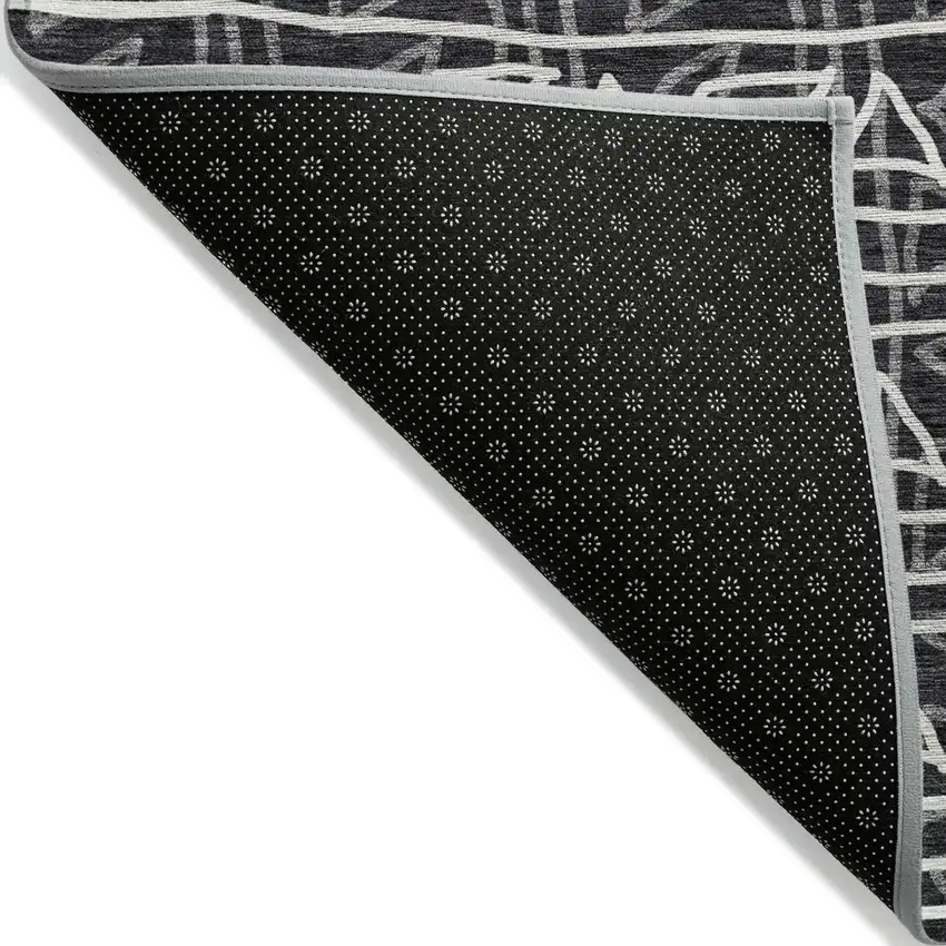 Black Gray And Ivory Geometric Washable Indoor Outdoor Area Rug Photo 2
