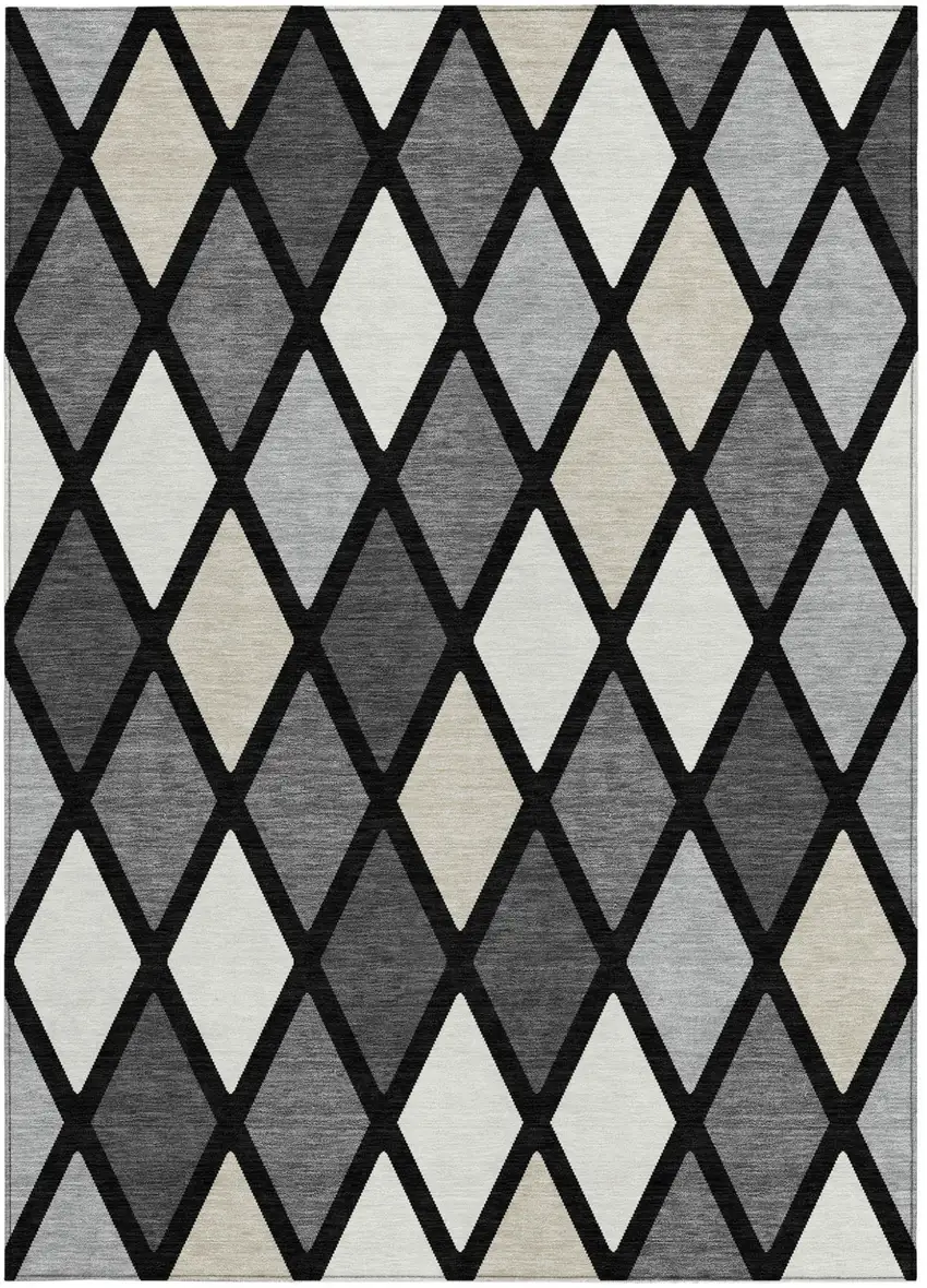 Black Gray And Ivory Geometric Washable Indoor Outdoor Area Rug Photo 7