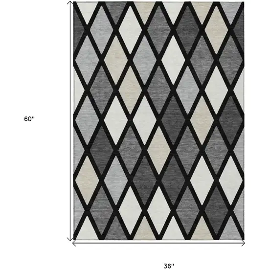 Black Gray And Ivory Geometric Washable Indoor Outdoor Area Rug Photo 3