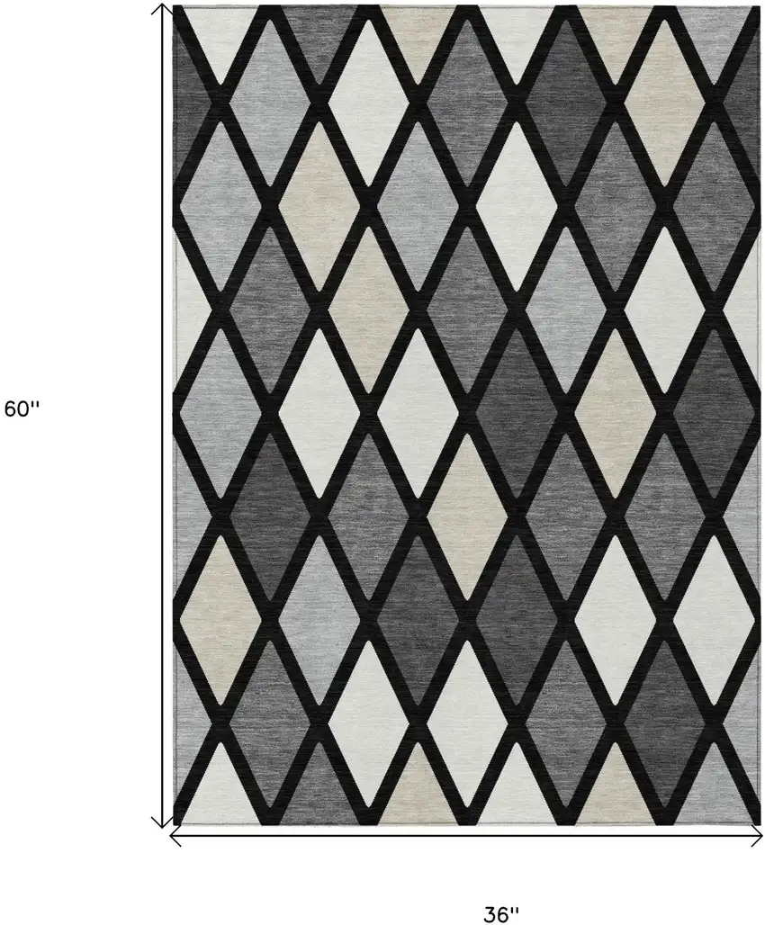 Black Gray And Ivory Geometric Washable Indoor Outdoor Area Rug Photo 3