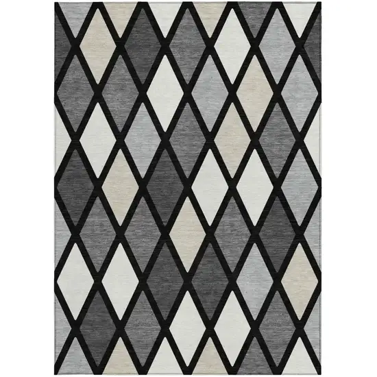 Black Gray And Ivory Geometric Washable Indoor Outdoor Area Rug Photo 8