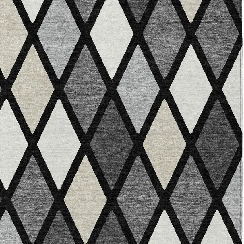 Black Gray And Ivory Geometric Washable Indoor Outdoor Area Rug Photo 7