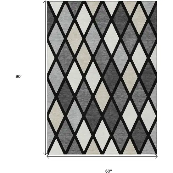 Black Gray And Ivory Geometric Washable Indoor Outdoor Area Rug Photo 3