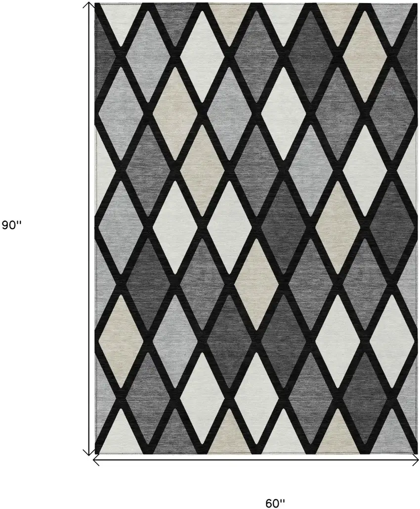 Black Gray And Ivory Geometric Washable Indoor Outdoor Area Rug Photo 3
