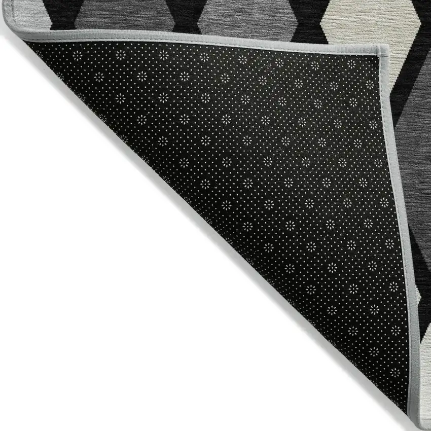 Black Gray And Ivory Geometric Washable Indoor Outdoor Area Rug Photo 6