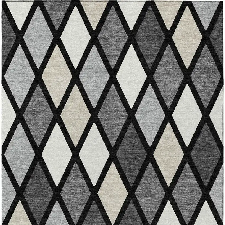 Black Gray And Ivory Geometric Washable Indoor Outdoor Area Rug Photo 8