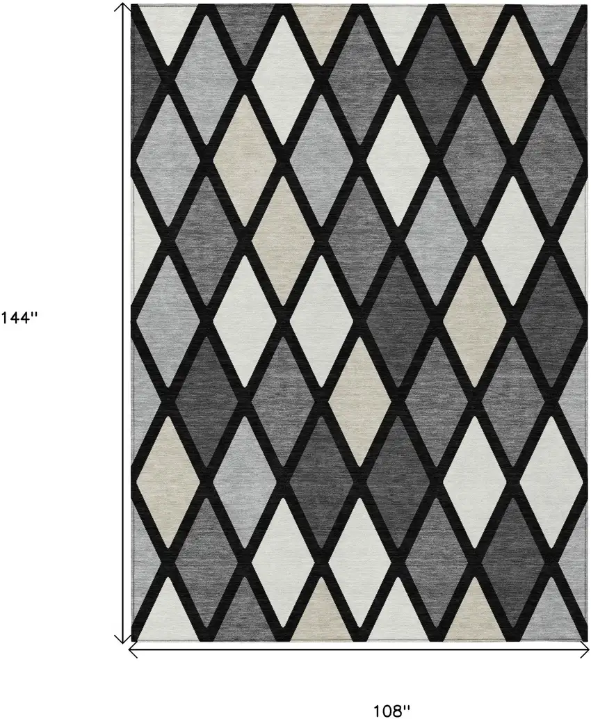 Black Gray And Ivory Geometric Washable Indoor Outdoor Area Rug Photo 3