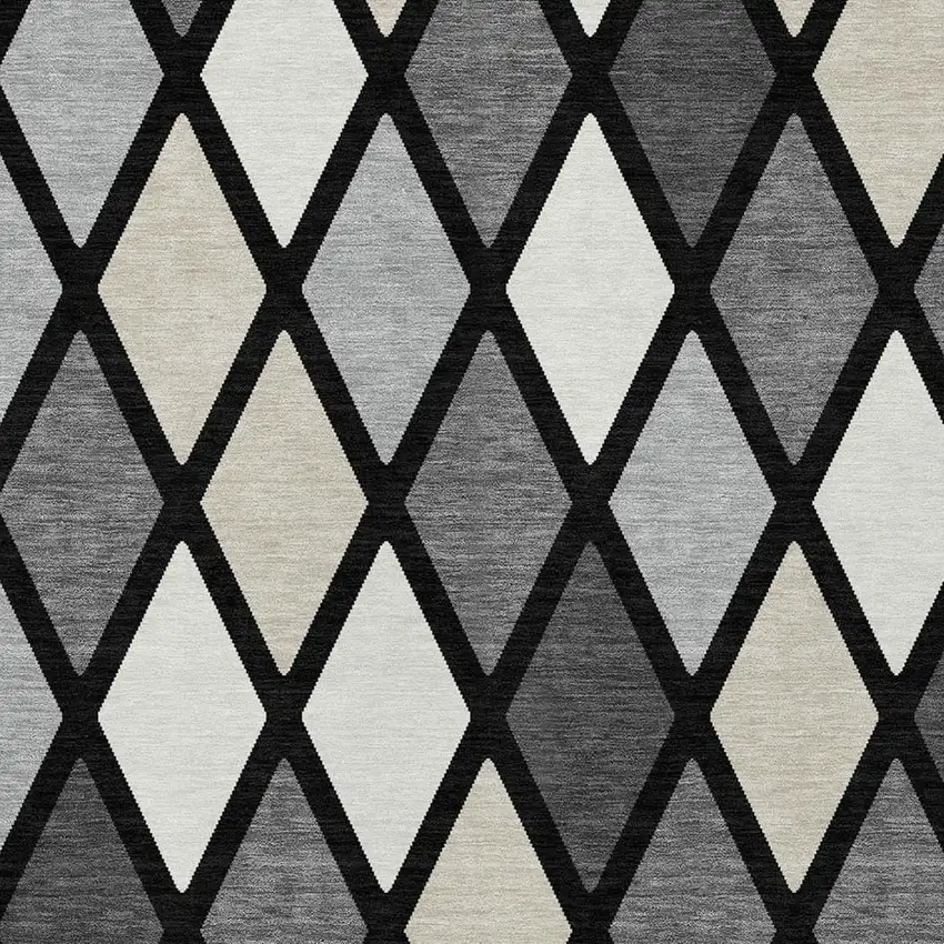 Black Gray And Ivory Geometric Washable Indoor Outdoor Area Rug Photo 7