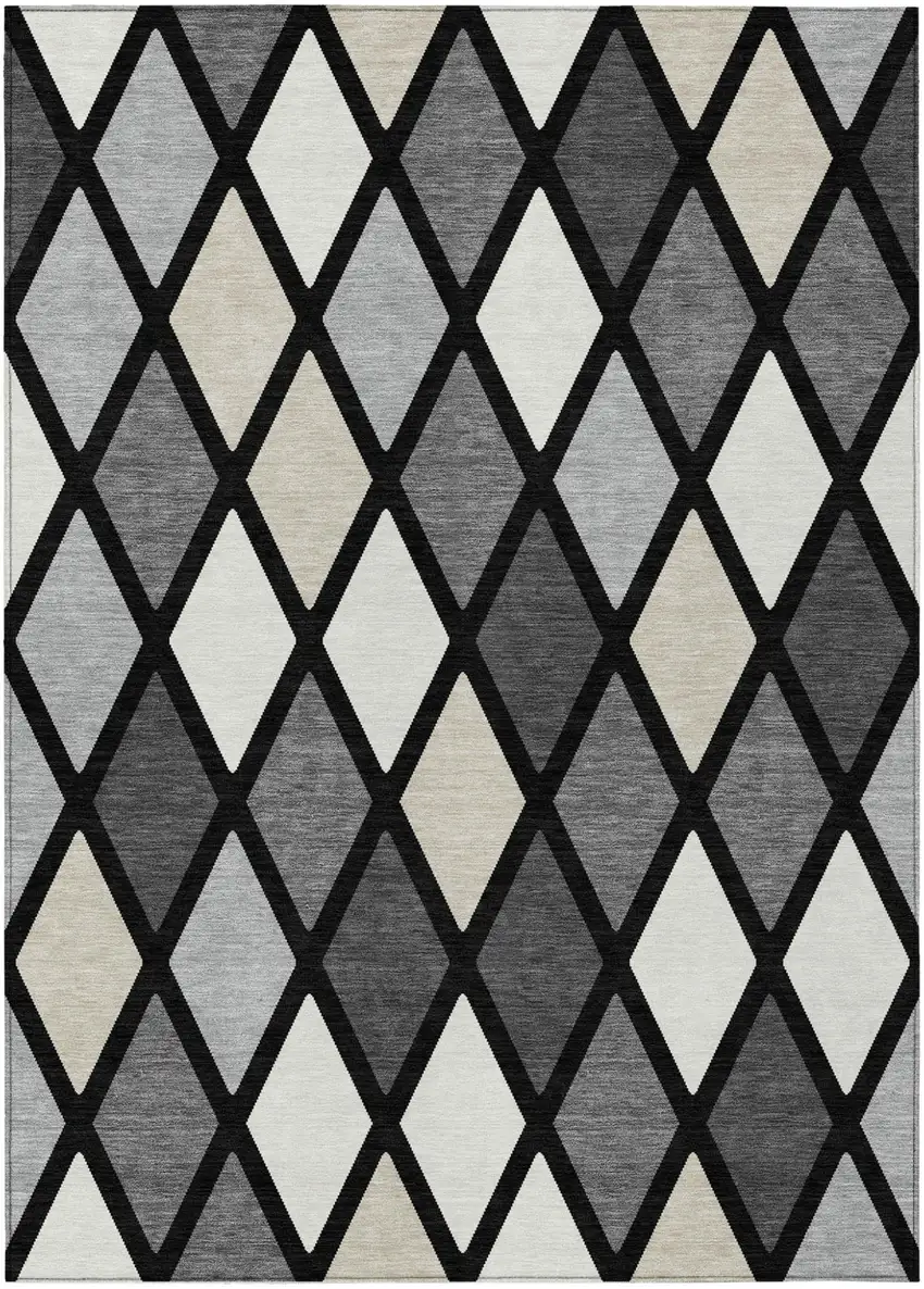 Black Gray And Ivory Geometric Washable Indoor Outdoor Area Rug Photo 2