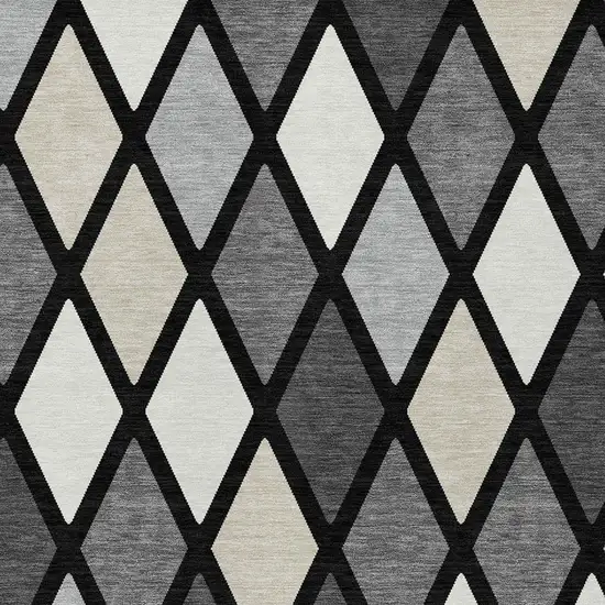 Black Gray And Ivory Geometric Washable Indoor Outdoor Area Rug Photo 7