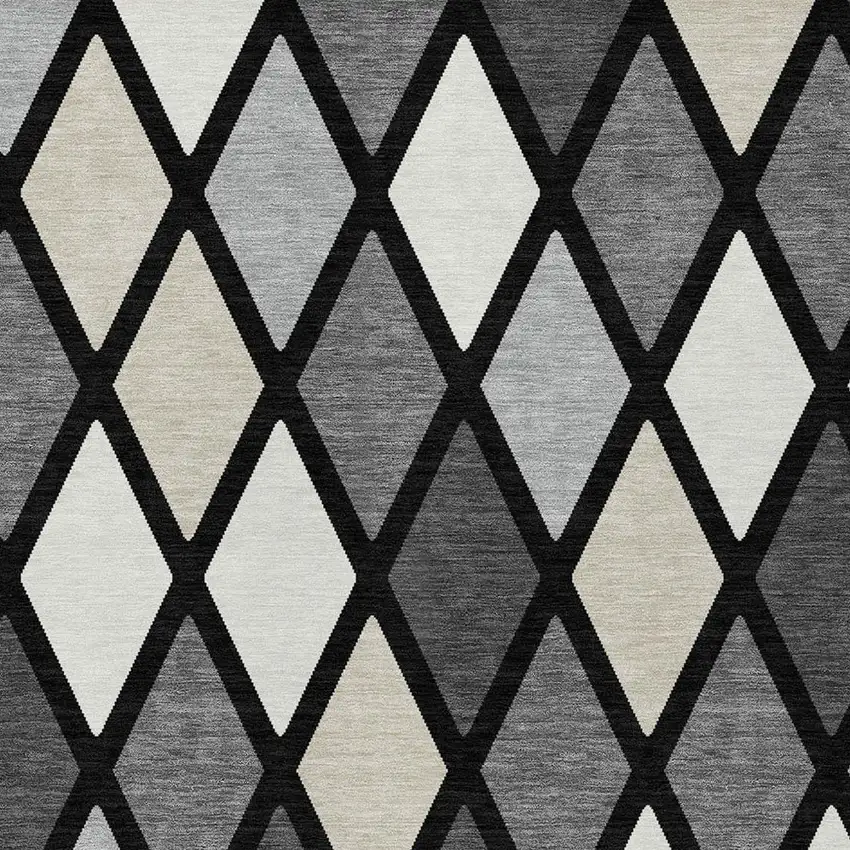 Black Gray And Ivory Geometric Washable Indoor Outdoor Area Rug Photo 7