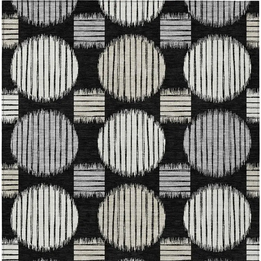 Black Gray And Ivory Geometric Washable Indoor Outdoor Area Rug Photo 8
