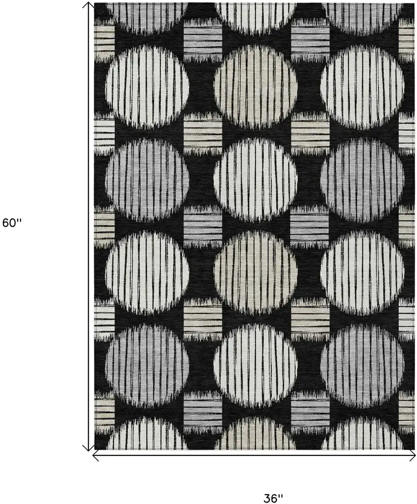 Black Gray And Ivory Geometric Washable Indoor Outdoor Area Rug Photo 3