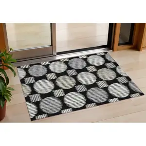 Photo of Black Gray And Ivory Geometric Washable Indoor Outdoor Area Rug
