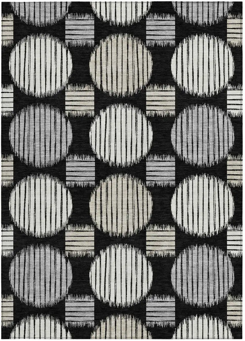 Black Gray And Ivory Geometric Washable Indoor Outdoor Area Rug Photo 8