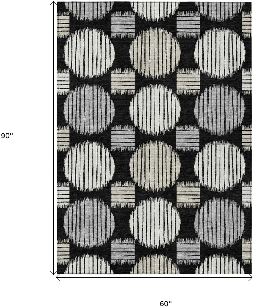Black Gray And Ivory Geometric Washable Indoor Outdoor Area Rug Photo 3