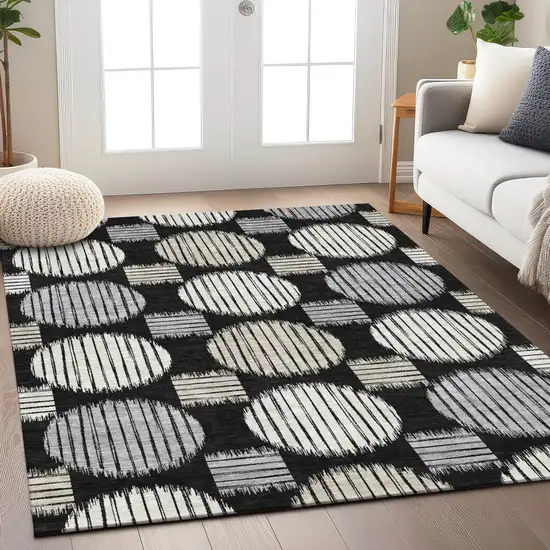 Black Gray And Ivory Geometric Washable Indoor Outdoor Area Rug Photo 9