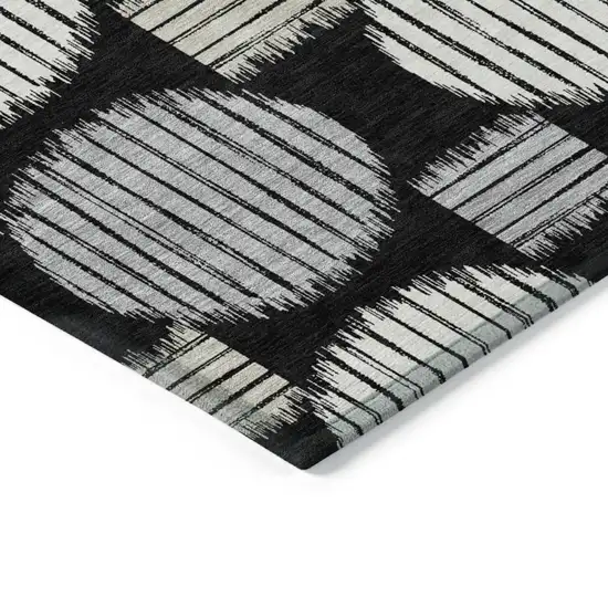Black Gray And Ivory Geometric Washable Indoor Outdoor Area Rug Photo 5