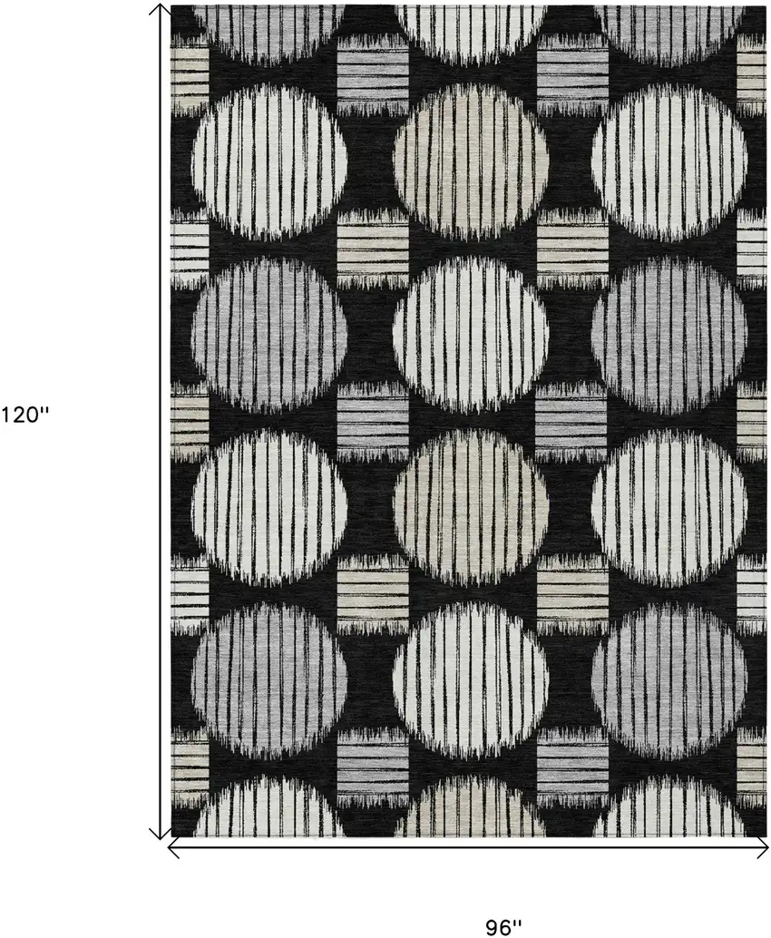 Black Gray And Ivory Geometric Washable Indoor Outdoor Area Rug Photo 3