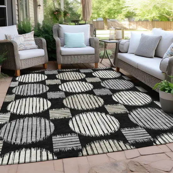 Black Gray And Ivory Geometric Washable Indoor Outdoor Area Rug Photo 8